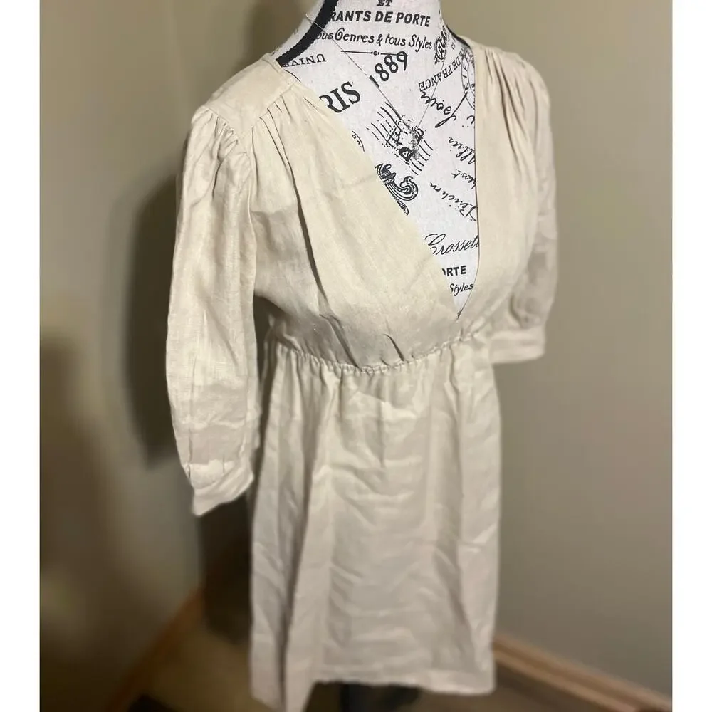 Anthropologie Fei Womens 100% Linen Golden Road Elegant Dress Petite Preppy EUC - Picture 2 of 9